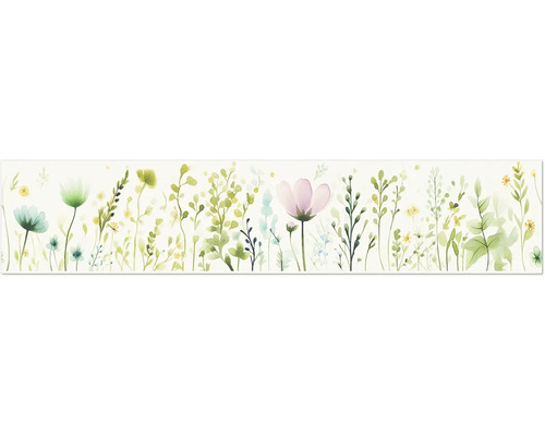 Bordüre 78735-1 selbstklebend Blumenwiese weiß grün 5 m x 17 cm Blumenmuster mit Blättern und Blüten
