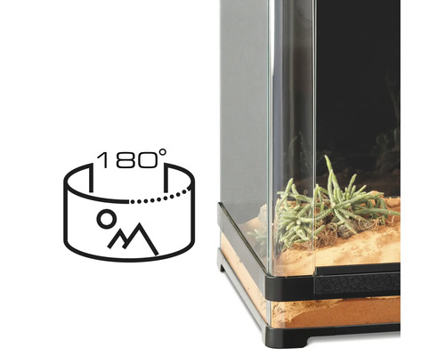 180 Grad Ansicht Symbol neben einem Terrarium