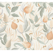 Tapete mit floralem Muster aus Blüten und Blättern