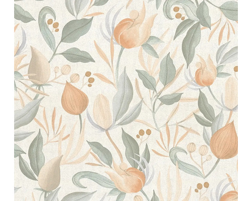 Tapete mit floralem Muster aus Blüten und Blättern