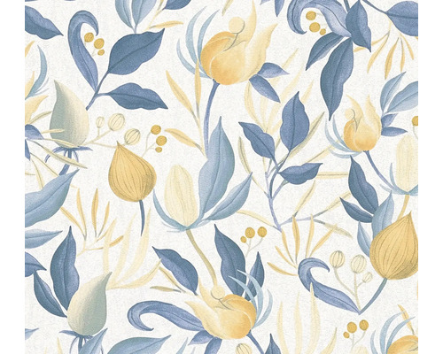 Vliestapete CosmoLiving Blütenknospen weiß blau Blumentapete mit Blüten und Blättern