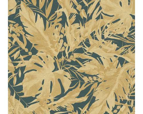 Vliestapete CosmoLiving Dschungelblätter dunkelgrün gold Tapete mit Pflanzenmuster