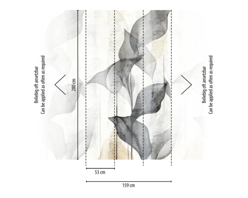 Illustration einer Tapete mit Pflanzenmotiv und Größenangaben