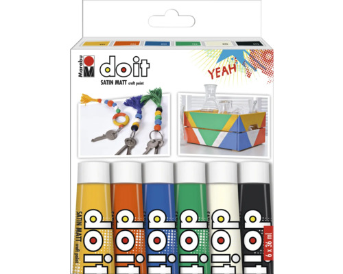 Marabu DO IT Craft Paint Set 12x 36 ml Marabu Do It Satin Matt Bastelfarben Set mit sechs Tuben à 36 ml