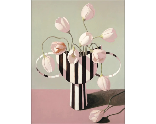 Gemälde mit Tulpen in gestreifter Vase