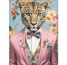 Illustration eines Leoparden mit Anzug, Weste und Fliege