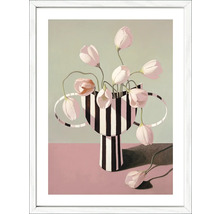 Gerahmtes Bild mit Blumenarrangement in Vase mit Streifenmuster