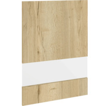 Dekorplatte mit Holzmaserung und weißem Streifen