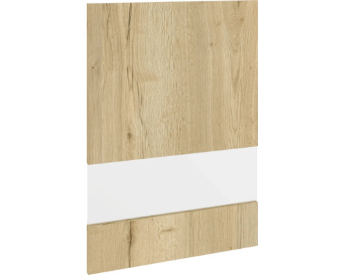 Dekorplatte mit Holzmaserung und weißem Streifen
