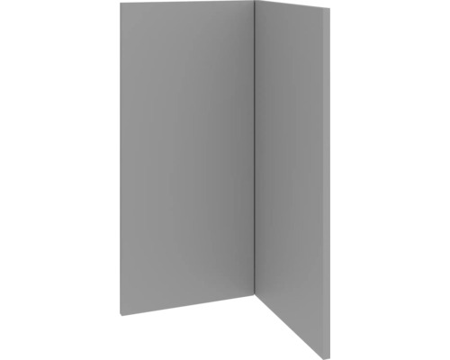 Eckansicht einer grauen Wandverkleidung, die eine moderne Raumgestaltung zeigt.