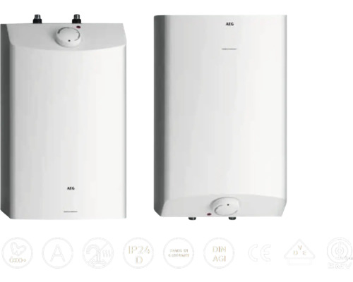 Zwei weiße Warmwasserspeicher von AEG
