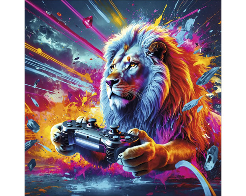 Illustration eines Löwen mit Game Controller