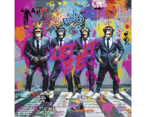 Leinwandbild Graffiti Gang 40x40 cm Dekoratives Wandbild mit Affen im Anzug und Graffiti-Elementen
