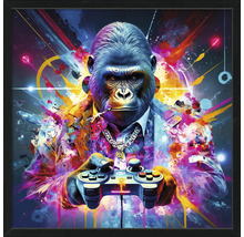 Gemälde eines Gorillas mit einem Gamepad in einem Rahmen