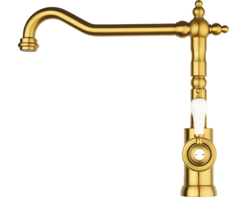 KEO Küchenarmatur DOUR gold gebürstet Goldene Küchenarmatur mit weißem Griff