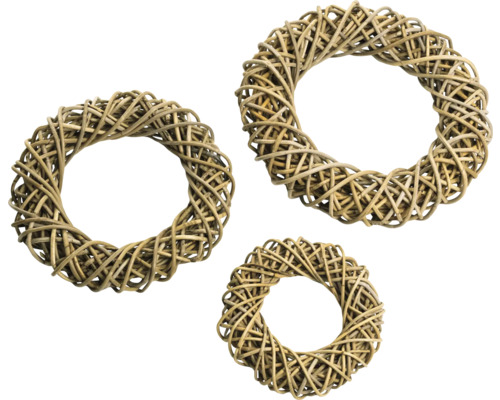 Drei dekorative Kränze aus Rattan