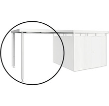 Detailansicht eines Carports mit Aluminiumpfosten und Gerätehaus