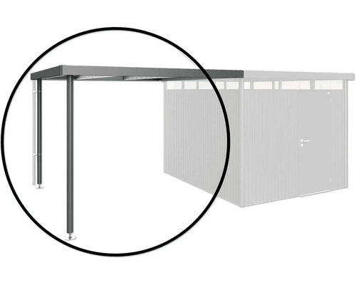 Detailansicht eines Metallcarports mit Stützpfosten