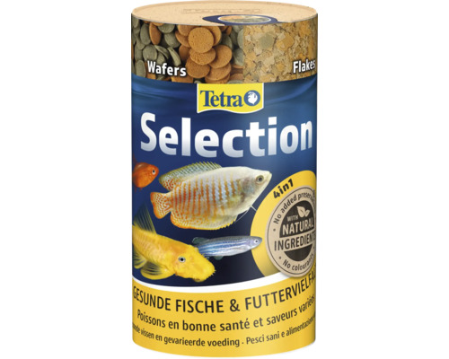 Hauptfutter Tetra Selection 250 ml Dose Tetra Selection 4 in 1 Fischfutter mit Waffeln und Flocken, ohne Konservierungsstoffe, natürliche Inhaltsstoffe.