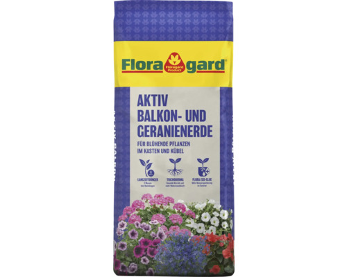Floragard Aktiv Balkon- und Geranienerde für blühende Pflanzen im Kasten und Kübel