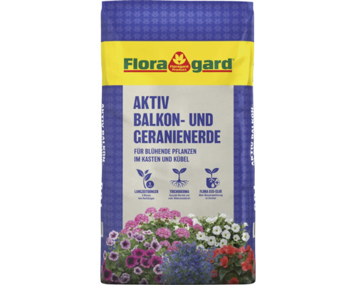 Floragard Aktiv Balkon- und Geranienerde Sack für blühende Pflanzen
