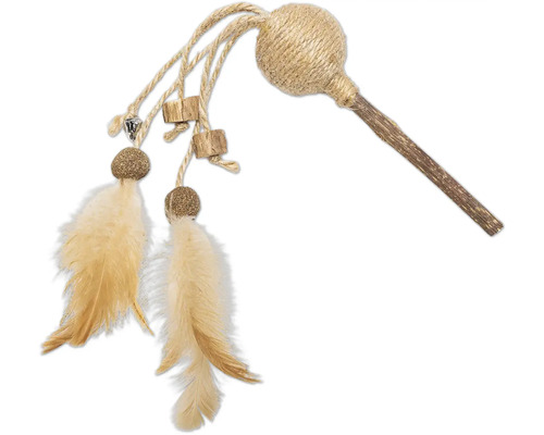 Katzenspielzeug mit Federn, Kugeln und Holzstücken