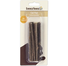 Beeztees Logo. Katzenminze Sticks in Verpackung für Katzenspielzeug.