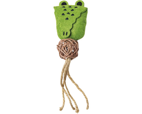 Katzenspielzeug beeztees Dschungel Raddi Krokodil mit Katzenminze aus Tatan und Filz ca. 18 x 6 x 4 cm Spielzeug für Haustiere mit Froschdesign, Ball und Seil