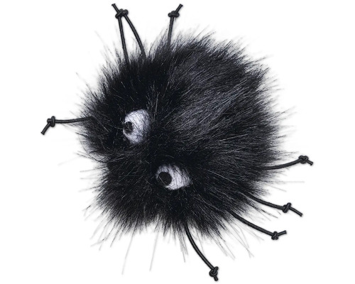 Schwarzes Fellspielzeug mit Augen und Schnüren