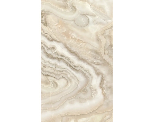 Duschrückwand SCHULTE DecoDesign ExpressPlus Marmoroptik Marmor-Creme Softtouch 255 x 150 cm EP19015254 833 Nahaufnahme einer beigen Marmorfliese mit gewirbelter Textur.