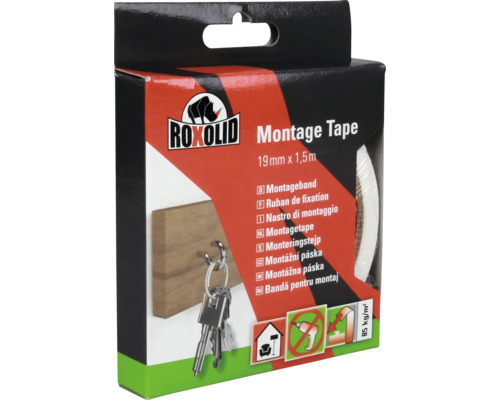 ROXOLID Montage Tape Montageband weiß 19 mm x 1,5 m Roxolid Montageband, 19 mm x 1,5 m, Verpackung