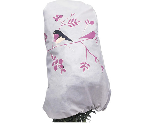 Winterschutzvlies Vögel 90 x 110 cm beige-rot Pflanzenschutzhülle mit Vogel- und Blütenmuster