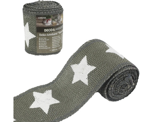 Kordel videx Jutekordel Stern - Design ca. 6 cm x 300 cm Dekoratives Juteband mit Sternmuster auf Rolle