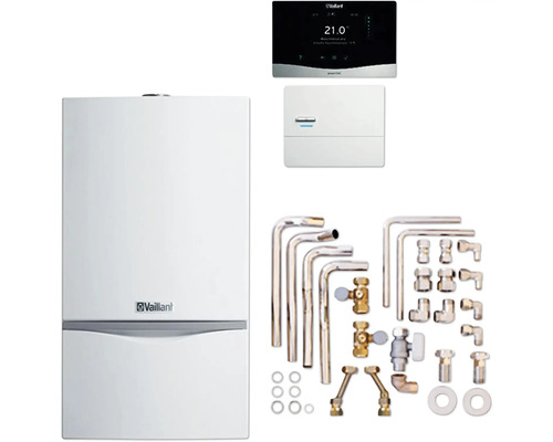 Vaillant Paket 6.222/2 Gas-Wandheizgerät mit Heizwerttechnik atmoTEC exclusive VC 104/4-7 A, Funk-Raumtemperaturregler sensoHOME VRT 380f/2 und Installations-Set AP/UP auf Fremdinstallationen Gasart E/H 0010046402 Vaillant Heizungsanlage mit Zubehör