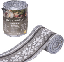 Jutebandrolle mit weißem Schneeflockenmuster, 300 cm lang und 6 cm breit