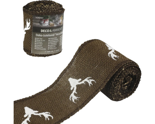 Juteband mit Hirschmotiv, 300 cm lang und 1,6 cm breit