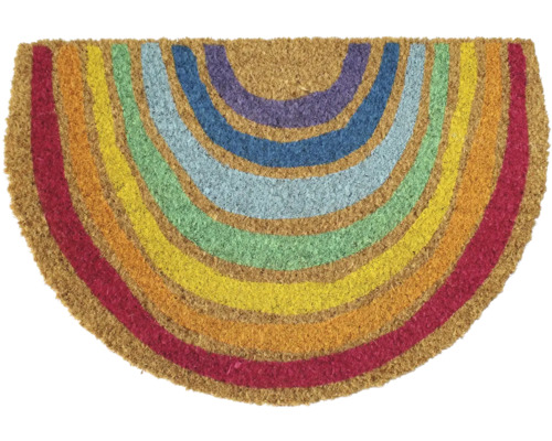 Kokosmatte Halbrund Regenbogen 40x60 cm Halbrunde Fußmatte aus Kokosfaser mit Regenbogenmuster