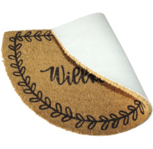 Halbrunde Fußmatte aus Kokosfaser mit Willkommensaufschrift und Blätterrahmen