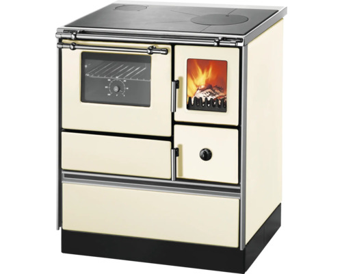 Küchenofen Holzherd Dauerbrandofen WESTMINSTER K76F-70 Farbe Herd elfenbein Position Backraum Links Material Herdplatte Stahlplatte Holzherd mit Kochfeld und Backofen für traditionelles Kochen