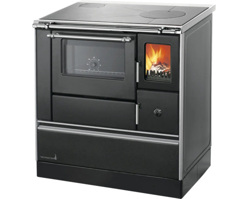 Küchenofen Holzherd Dauerbrandofen WESTMINSTER K76F-90 Farbe Herd schwarz Position Backraum Links Material Herdplatte Stahlplatte Holzherd mit Backofen und Kochfeld