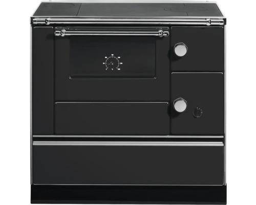 Küchenofen Holzherd Dauerbrandofen WESTMINSTER K76-90 Farbe Herd schwarz Position Backraum Links Material Herdplatte Stahlplatte Schwarzer Küchenherd mit Kochfeld und Backofen