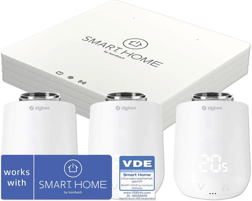 SMART HOME by hornbach Gateway V2 Starterset - Heizung - Gateway + 3x Eurotronic Comet Zigbee Smart Home Heizkörperthermostate mit Gateway von Hornbach