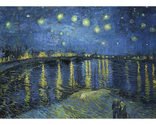 Gemälde einer nächtlichen Flusslandschaft mit Sternen