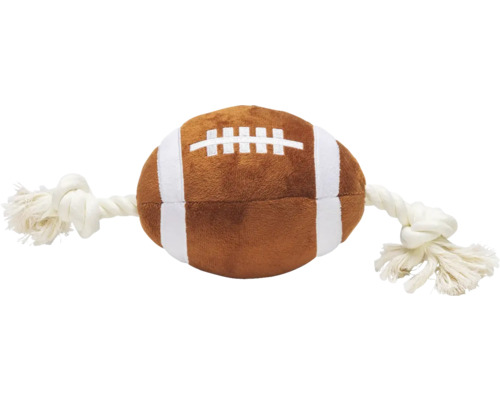 Hundespielzeug beeztees Plüsch Rugby mit Seil Plüsch, Baumwolle , Weiß, Braun, Natur - ca. 33 x 11 x 11cm Spielzeug für Hunde in Form eines American Football mit Seil