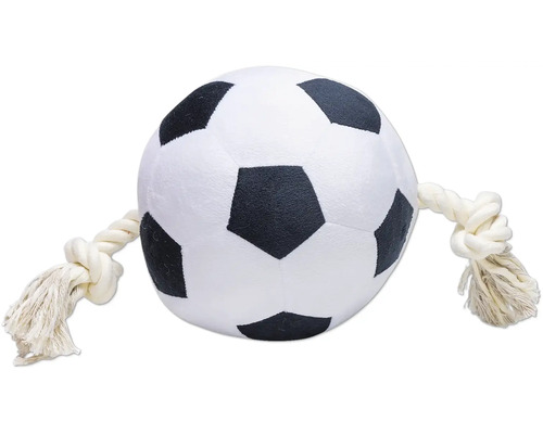 Hundespielzeug beeztees Fussball mit Seil Plüsch, Baumwolle , Weiß, Braun, Natur - ca. 36 x 19 x 19cm Hundespielzeug Fußball mit Seil