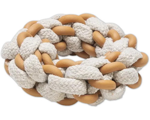 Hundespielzeug beeztees Dental Seilring Puppy Mik für Welpen, Zahnpflege thermoplastischer Gummi, Baumwolle ca. 14 x 14 x 3,2 cm Geflochtener Hundespielzeugring aus Seil und Gummi