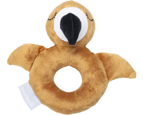 Hundespielzeug beeztees Puppy Rassel Flamy Braun mit Rassel aus Plüsch ca. 16 x 18 x 8,5 cm Plüschtier mit Loch in Vogelform als Babyspielzeug