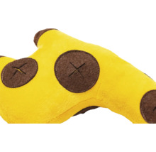 Nahaufnahme eines gelben Giraffenkopf-Plüschtiers mit braunen Flecken