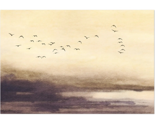 Fototapete Vlies 22079-07-01 GMK Art Edition 2 Indigo Silent Sky beige 8-tlg. 400 x 270 cm Illustration mit Vogelschwarm vor bewölktem Himmel