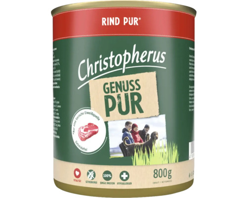 Hundefutter nass Christopherus Pur Rind 800 g getreidefrei, Singleprotein Christopherus Rind Pur Hundefutter, 800 Gramm Dose